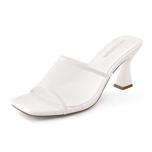 Image of Women's Mule Heels Chunky Kitten Heeled Sandals Mesh Slip On Square Toe Comfortable Casual Dress Pumps Shoes
