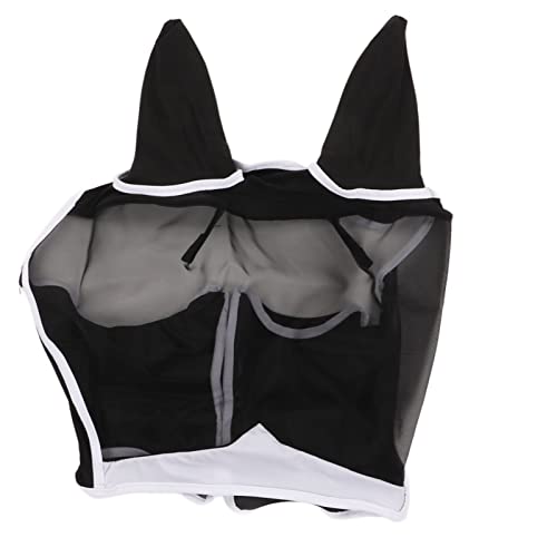 cardyven Mesh Horse Fly Mask, Elastic Protection Mask for Horses Detachable Breathable Horse Fly Mask with Ears Horse Face Covering for Riding Supplies (L)