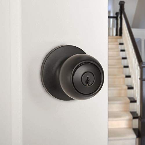 Image of Amazon Basics Exterior Door Knob With Lock, Coastal, Easy to Install, Matte Black