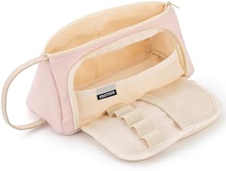 EASTHILL Polyester Big Capacity Pencil Case High Large Storage Pouch Marker Pen Case Simple Stationery Bag School College Office Organizer For Teens Girls-Pink