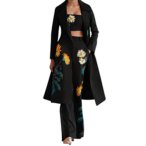 Costume Femme Chic Tailleur 3 Pieces Ensemble Femme Chic Et Elegant Soiree Longue Tunique Manteau + Corset + Pantalons Imprimé Floral Pas Cher Grande Taille Cover