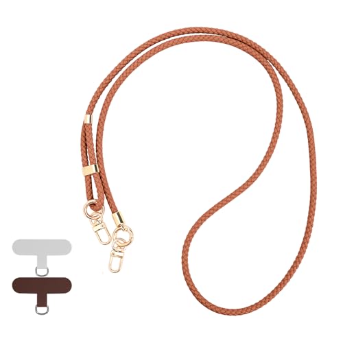 Reownest Cordon Téléphone Portable, Tour de Cou Universel pour Téléphone avec 2 Patchs, Lanière de Téléphone Réglable en Cuir Tressé, Collier...