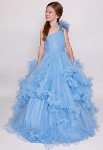 Girls Pageant Dress One Shoulder Feather Sequin Ball Gown Birthday Pageant Dress for Girls2
