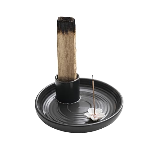 GOEDCH 4 en 1 Soporte de Incienso de Cerámica: Diseño Exclusivo Soporte de Cerámica para Palo Santo, Cuenco de Cerámica para Salvia Blanca para Hogar, Oficina, Yoga, Meditación (Negro