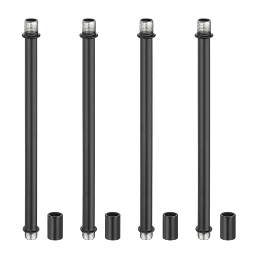 Image of PATIKIL Straight Pipe Lamp Stems Rod Kit, 4 Set M10 Carbon Steel 160mm(6.3 inch) Long Double End Thread Rod with Coupling Nuts Sleeve Connector for Table Lamps Chandeliers,Black