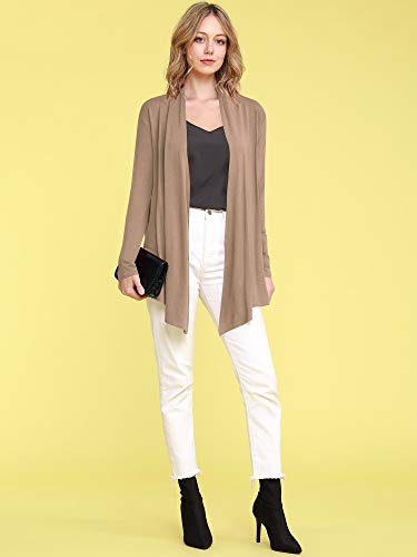 Image of Lock and Love Women's Draped Front Open Asymmetrical Cardigan - Casual Long Sleeve Lightweight Duster