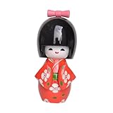 XLWLLNJ Muñeca Geisha Japonesa Tradicional con Kimono, Figura de Escritorio de Madera Estilo Kabuki Asiático, Rojo, Individual