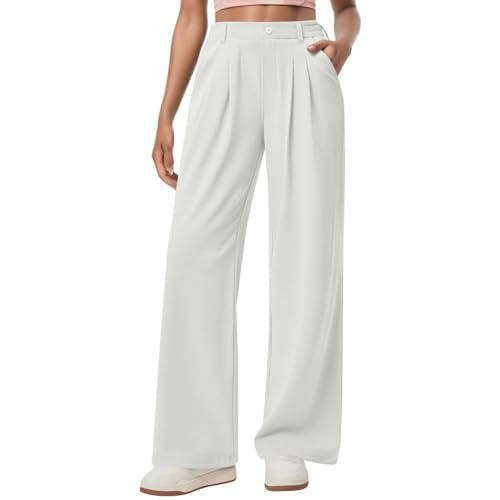 Petite Dress Pants for Women Wide Leg Palazzo Pants Business Casual Elastic High Waisted Work Pant with Pockets
