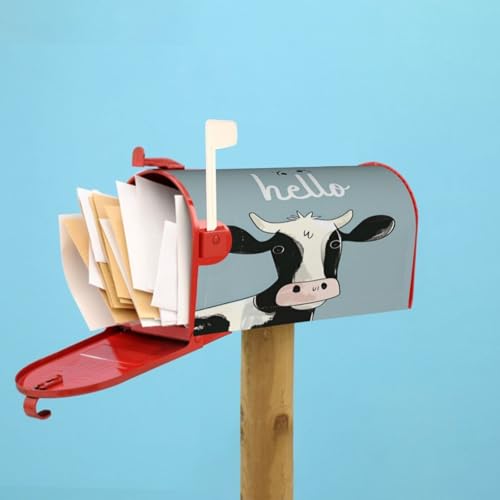 Image of Dujiea Cute Cow Hello Mailbox Wrap, Waterproof Magnetic Post Box Cover - Large Size 25.5 inch L x 21 inch W - Garden Yard Outside Farmhouse Home Decor