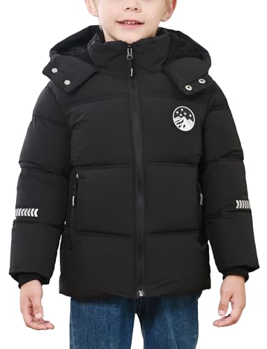 Happy Cherry Kid Boys Outdoor Warm Hooded Jacket with Reflector Fleece Line Thicken Coat Puffy Zip Up Outerwear 4-14Y