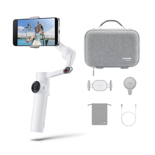 Image of Insta360 Flow 2 On-the-Go Bundle White - iPhone /Android Foldable AI Phone Gimbal, Multi-Person Tracking, Built-in Tripod /Selfie Stick, Remote Control, Travel & Vlog Phone Stabilizer