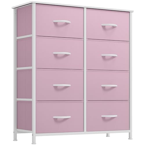 YITAHOME Fabric Dresser for Bedroom, Tall Storage with 8 Drawers, Black Dresser & Chest of Drawers, Storage Drawer Organizer for Closet (Rose Pink) Begonia Pink 8-Drawer