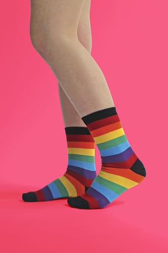 Children Kids 3 Pair Pack Multicolour Soft Dress Up Rainbow Stripe Pattern Socks3