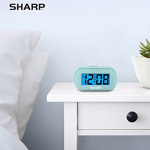 Sharp Digital Alarm Clock – Tactile Case With Soft Rubberized Finish - Battery Operated – Blue Backlight On Demand – Ascending Alarm – Easy To Use - Mint #TOP5