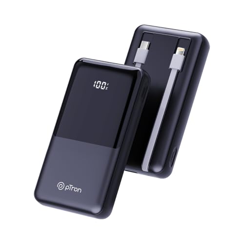 pTron Dynamo Power 20000mAh 22.5W Charging, USB Type-C Input Power Bank with Quick Charge & 20W Power Delivery, Built-in Charging Cables, 4 Outputs, Type-C Input/Output Port