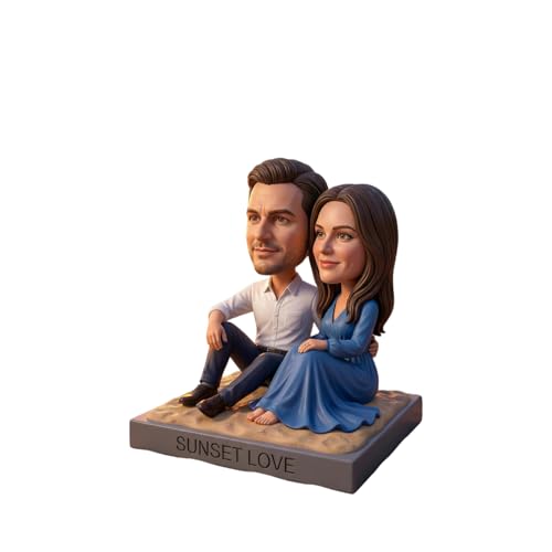 Custom Couple Bobblehead - Valentine's Day Gift Personalized Sunset Embrace,