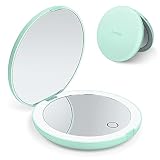 Compact Rechargeable Lighted Makeup Mirror for Travel, Purse and Handbags,1X and 10X Magnifying Hand