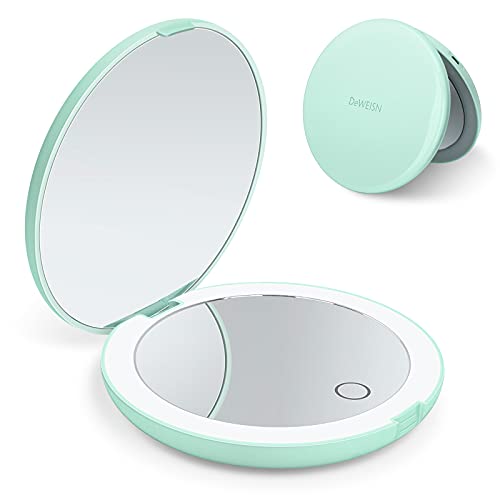 Compact Rechargeable Lighted Makeup Mirror For Travel, Purse And Handbags,1X And 10X Magnifying Handheld Makeup Mirror With 10 Leds Lights, Large 5” Wide Illuminated Double Side Folding Mirror #TOP14