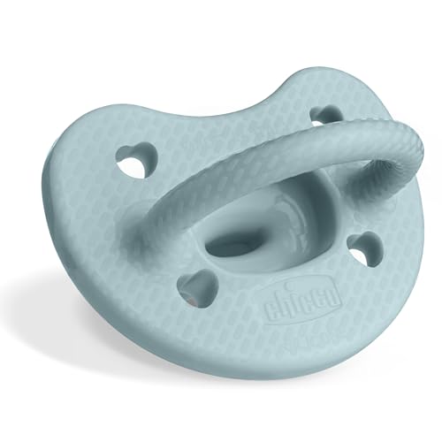 Image of Chicco PhysioForma Luxe Orthodontic Pacifier for Babies 6-16 Months, One-Piece 100% Soft Silicone, Supports Breathing, Textured Shield & Handle, Sterilizing Case, BPA Free, 2-Pack, Coastal Blue