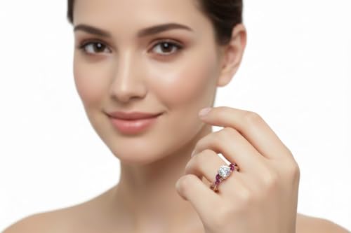 Image of Choose Your Gemstone Braided Diamond CZ Engagement Ring Rose Gold Plated Round Shape Split Shank Engagement Ring Matching Jewelry Wedding Jewelry Easy to Wear Gifts US Size 4 to 12