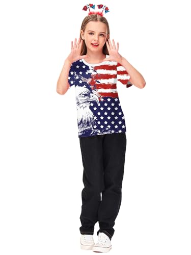 Image of Deerose Kids Striped Shirts Short Sleeve Boy Girls July 4th Patriotic Tee Top 3-14 Years