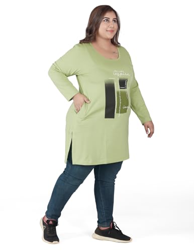 Image of CUPID Women Plus Size Cotton Round Neck Full Sleeves T-Shirt, Nightwear, Sleepwear, Daily Use Gym n Lounge Wear Long Tops for Ladies 3XL to 7XL