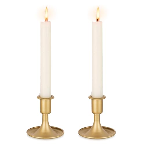 Inweder Portavelas de Oro Candelabros Vintage: Juego de 2 Porta Velas Cónico de Metal Portavelas de Velas Pequeñas para Centro de Mesa de Boda Navidad o Decoración del Hogar