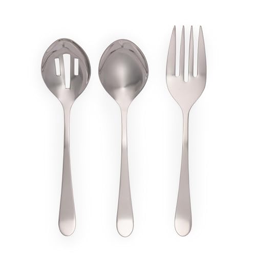 Salter 3-teiliges Servierbesteck Set - Dalton, 18/10 Edelstahl, Schlitzlöffel, Solidlöffel, Serviergabel, Salat/Kuchen/Buffet, Catering Set, Spülmaschinenfest, 24 cm Länge, Spiegelpolierte Oberfläche