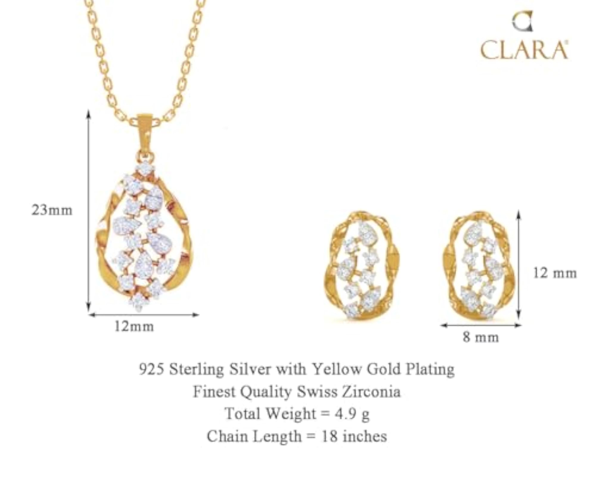 925 Silver Petra Pendant Earring Chain Jewellery Set