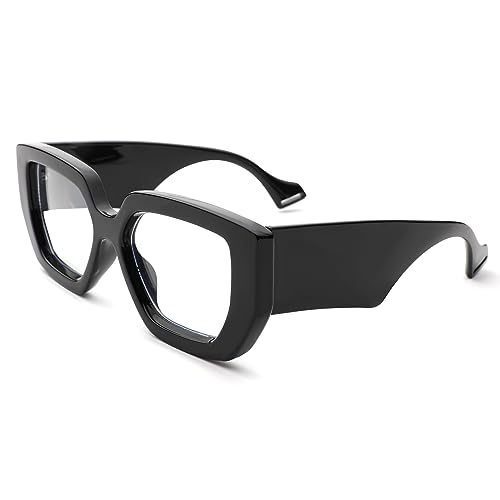 Hycredi Thick Frame Blue Light Glasses for Women Men Fashion Oversized Square Computer Gaming Eyeglasses with Clear Lens-Black
