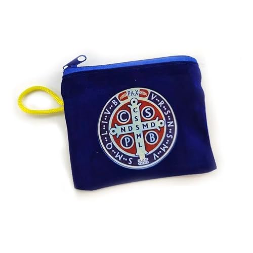 St. Benedict Medal Zipper Pouch - Black Velvet Catholic Religious Coin Purse, Small Organizer Bag for Rosaries, Jewelry, Cash & Daily Essentials, Spiritual Gift for Catholics (blue)2