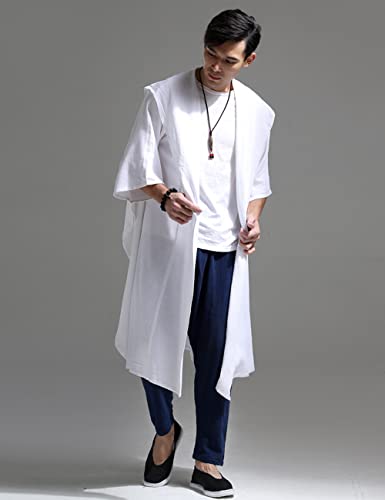 Ystylee Mens Linen Shawl Collar Hooded Kimono Robe Jacket Bat-wing Shirt Casual Open Front Long Cardigan Coat Outwear2