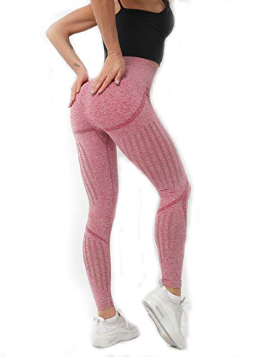 Redqenting Women’s High Waist Seamless Leggings Ankle Yoga Pants Squat Proof Tights Pink