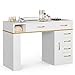 TTGIEET Nail Tech Table with Dust Collector, Glass Top Manicure Table Nail Desk Station w/7 Drawers & 3-Tiers Open Shelves, Nail Beauty Workstation w/Wrist Cushion & Acrylic Display Rack（White）