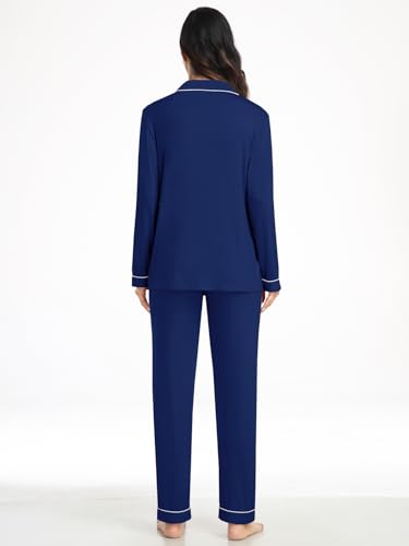 Womens Modal Button Up Pajamas 2 Piece Long Sleeve Comfy Pjs Sleepwear Soft Pajama Lounge Set Loungewear S-3XL3