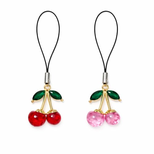 Cherry Phone Charm Strap Pack of 2 (Red & Pink) for Girls & Women...