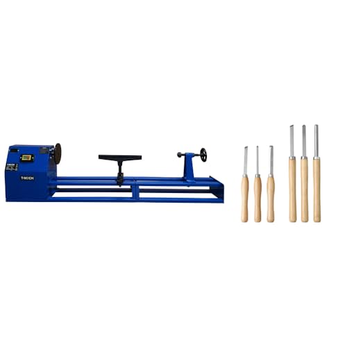 Wood Lathe & Chisel Set 400W Variable Speed Woodturning Machine 1m Bed 350mm Turning Diameter Adjustable Tool Rest Tailstock with Spindle Tip Front End Driver Included Bundle