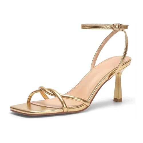 Image of Womens Sandals Strappy Kitten Heels for Women Square Open Toe Strappy Heels Comfortable Heels for Party, Wedding and Daily Wearing,