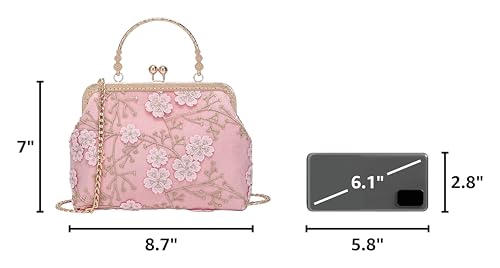 Image of Rejolly Women Vintage Kiss Lock Top Handle Handbag Evening Purse Crossbody Shoulder Bag with Chain Strap