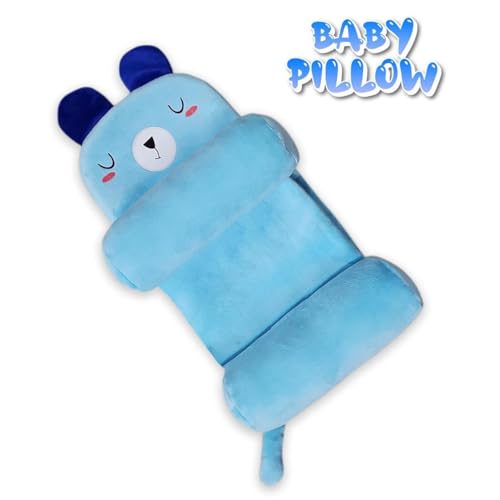 Image of Baby Head Shaping Pillow for Infants | Soft Newborn Sleeping Pillow with Side Support Bolster| Cute Design Babies Sleep Positioner Cushion Neck Support Pillow for Bed, Stroller & Crib (Bear Sky Blue)