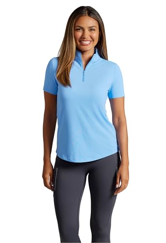 IBKUL Athleisure Wear Sun Protective UPF 50+ Icefil Cooling-Short Sleeve Mock Neck Peri/Solid/L