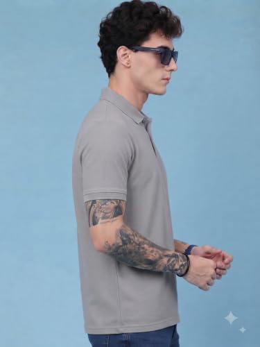 Image of MAYKR Men's Grey Stylish Half Sleeve Polo T-Shirt for Men