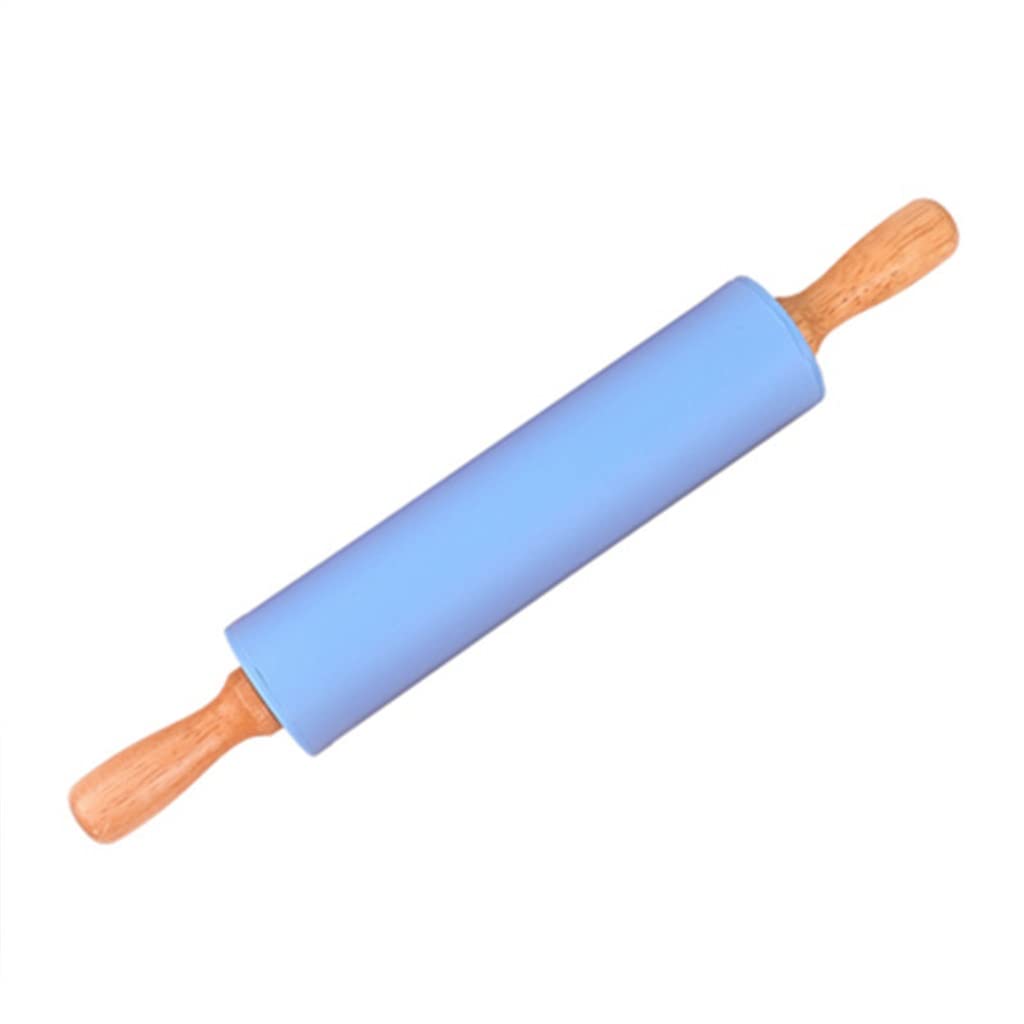 wałek do ciasta, 39 * 5 cm silikonowy wałek do ciasta z nieprzywierającą drewnianą rączką pieczenia i gotowania(Blue,M:30 cmx4 cm)