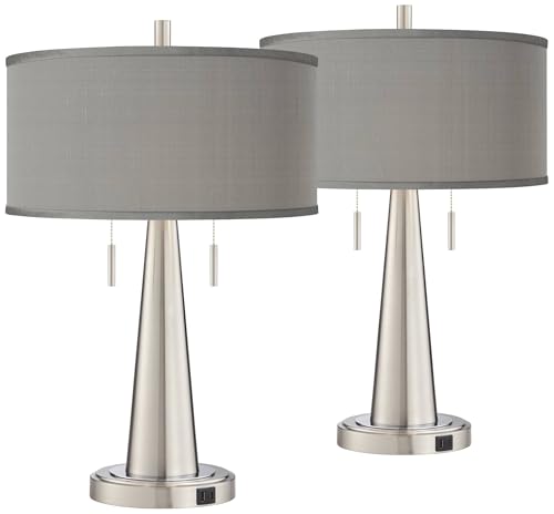 Par de lámparas de mesa USB modernas 23 pulg gris miniatura 2