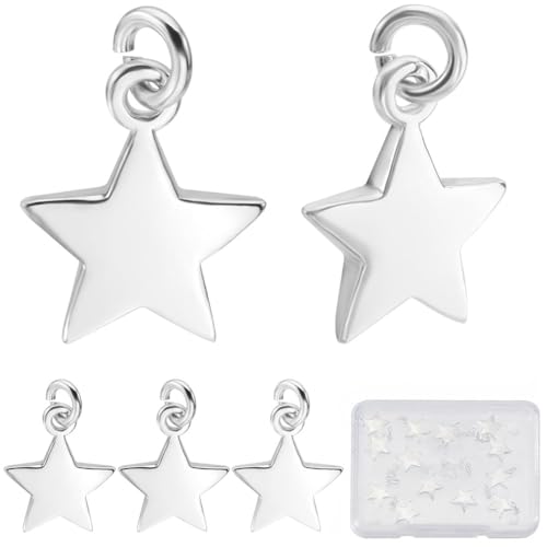 Image of Beebeecraft 1 Box 20Pcs 925 Sterling Silver Plated Star Charms Metal Pentagram Five-Pointed Dangle Pendants Mini Stars Charms with Jump Rings for Jewelry Making Necklaces Earrings Gifts DIY Crafts