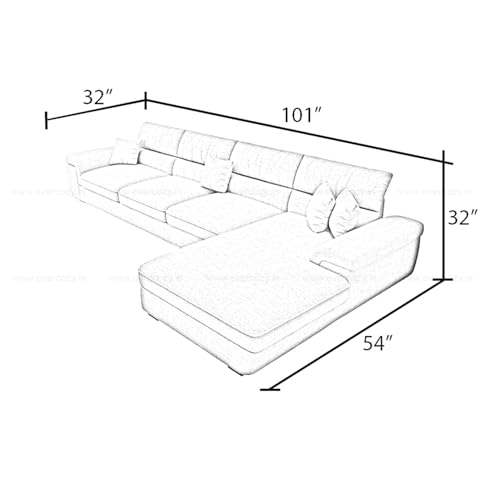Image of Italino 5 Seater Luxurious L Shape Fabric Sofa Set (Right Side Lounger, Beige) | 5 to 6 Person Wooden Corner Sofa Couch for Living Room Bedroom Home Hall Furniture