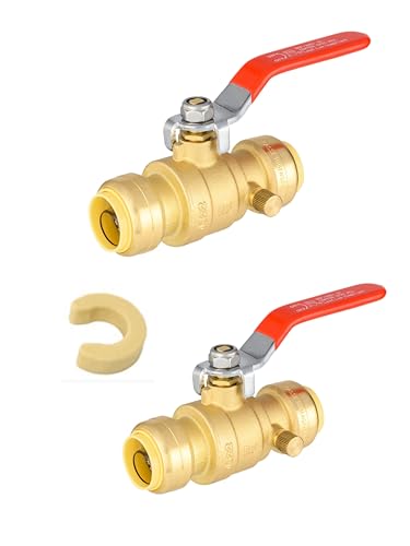 (Pack of 2) EFIELD 3/4 Inch Push-Fit Full Port Ball Valve with Drain, Disconnect Clip Tool, UPC Certified