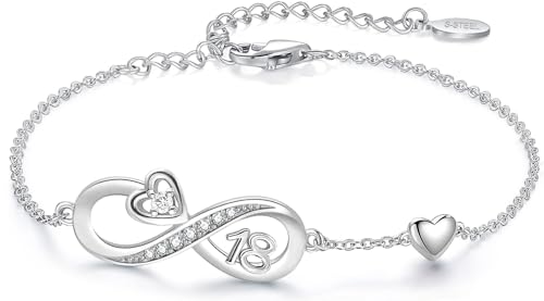 Suyi Braccialetto da donna per 16° 18° 30° compleanno, con cuore delicato e infinito, lega Suyi Braccialetto da donna per 16° 18° 30° compleanno, con cuore delicato e infinito, lega
