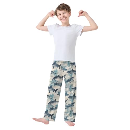 Boys' Pants Ocean Watercolor Sharks Blue Long Bottoms Jogger Pants Elastic Waist Trousers with Pockets S-XL2