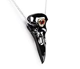 Skullis Necklace of Black Obsidian Carved Crystal Raven Skull Pendant with Garnet and 925 Sterling S